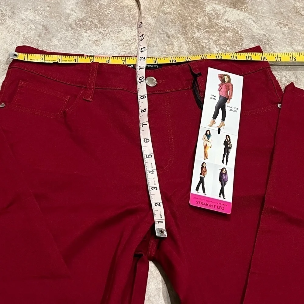 NWT Lee Secretly Shapes Straight Leg Embellished Jeans Rouge Red 12 Petite